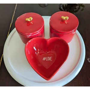 NWOT  IQ Accessories lot of 3 red heart them dishes
